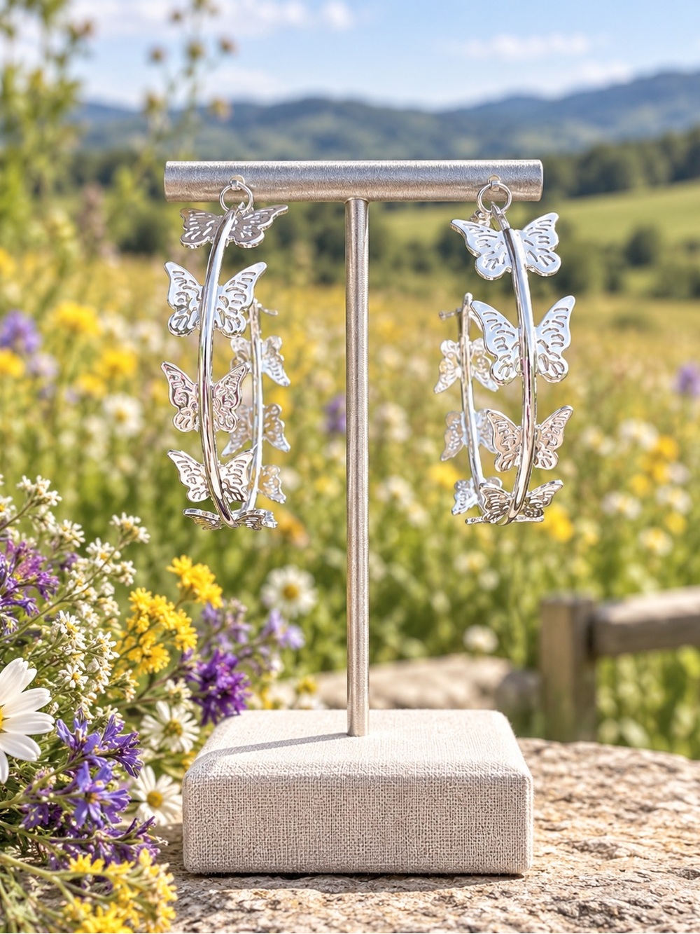 Silver Butterfly Hoop Earrings - Women Jewelry